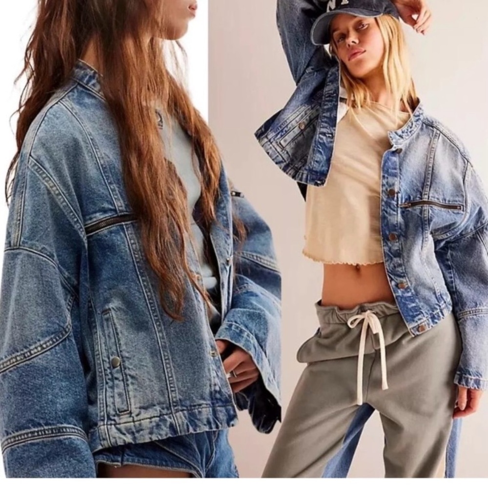 Free People/ We The Free Dia Denim Blue Jean Jacket Size Large